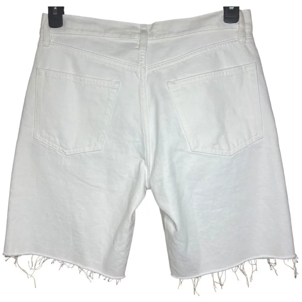 FRAME Le Slouch Bermuda White Raw Hem Denim Jean Shorts NWT sz 26